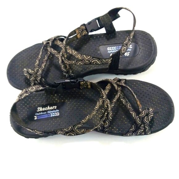 Skechers Outdoor Lifestyle Strappy Sandals Womans 10. Black and Gold Boho Chic.. - Picture 3 of 10